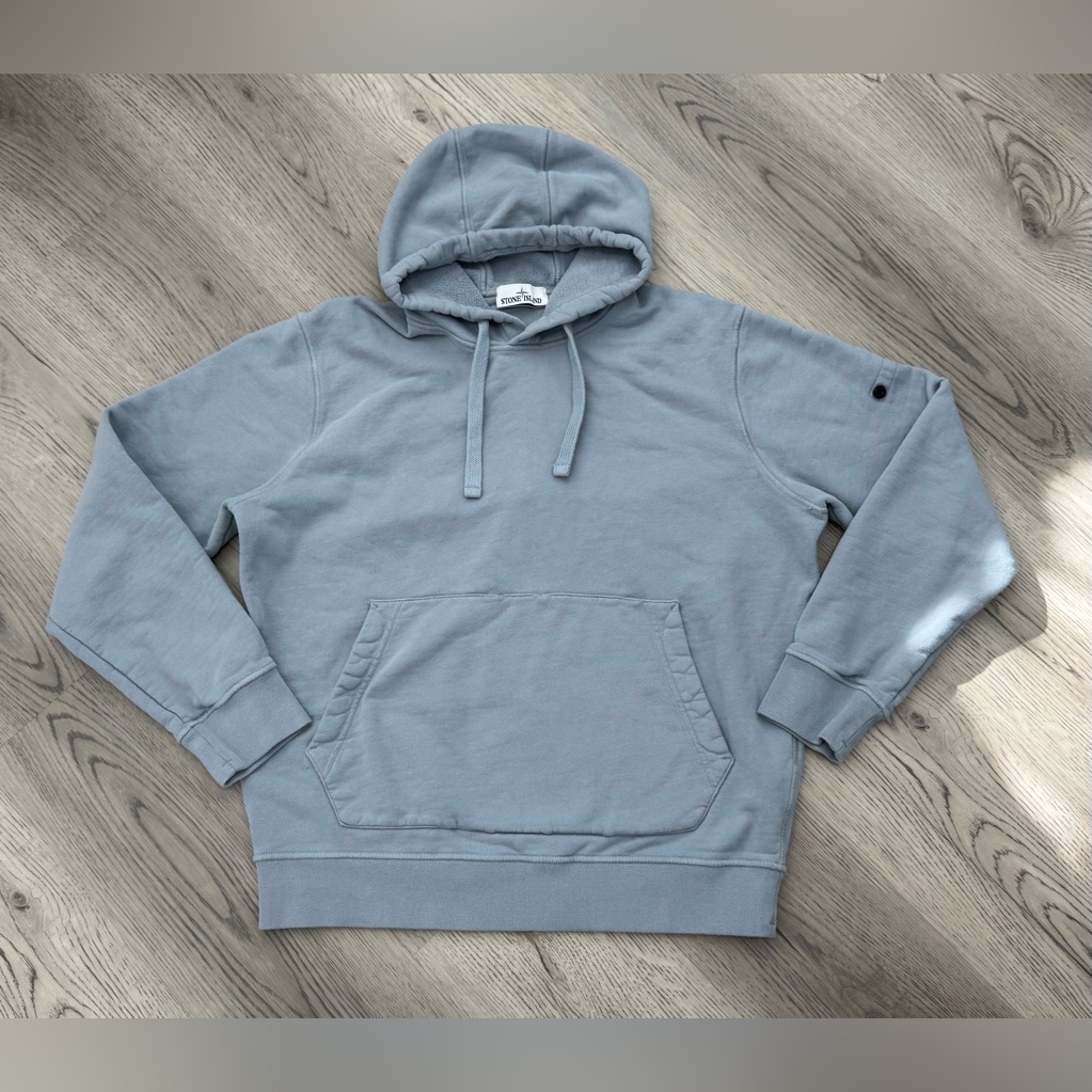 Stone Island Men's Rare Color Steel Blue Pullover Hoodie Size Xl - Euc